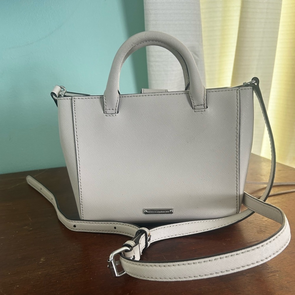 Rebecca Minkoff Mini Avery Leather Smoke Grey Crossbody Tote Top Handle